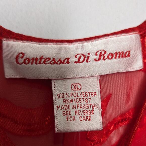 Vintage 90's Red Heart Pattern Semi Sheer Slip Dress Nightie Scoop Neck Size XL - Picture 3 of 7